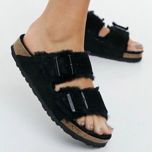 BIRKENSTOCK SUEDE & SHEARLING LINED BLACK Slip-On L8 M6 Dark Lolita Goth